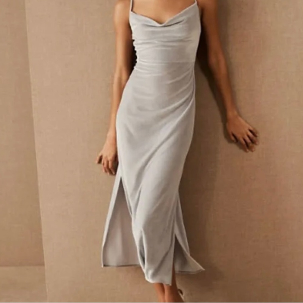 BHLDN Velvet slip dress in icy blue / mist